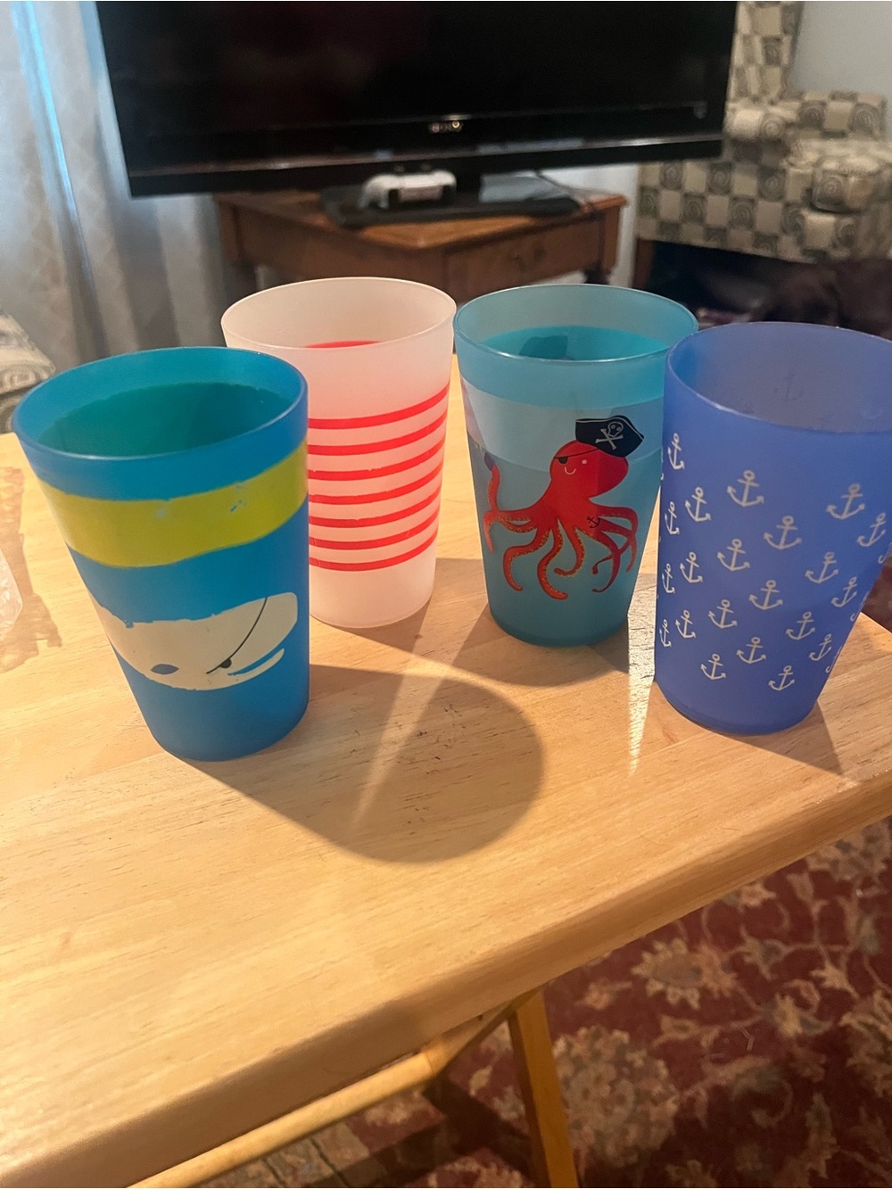 Set of 4 Kids' Ocean-Themed Reusable Party Cups - Blue, Aqua, White, Navy